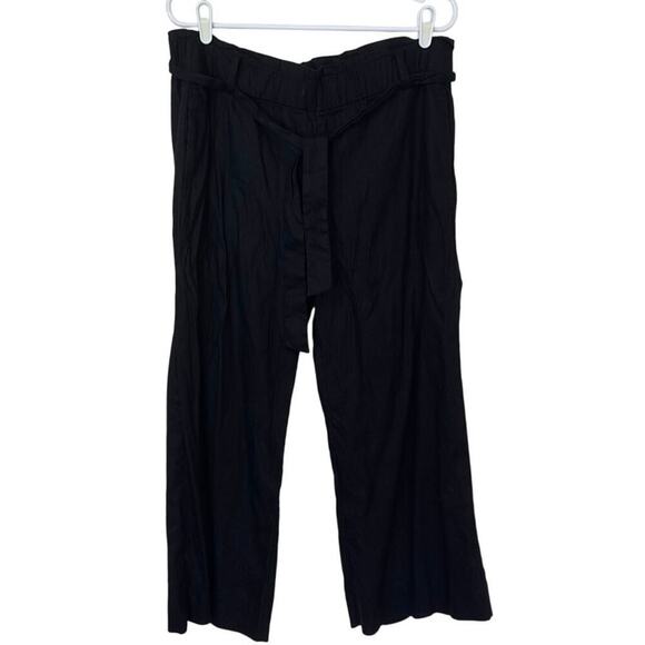 J. Jill Pants - J. Jill Linen Stretch Tie Waist Crop Pants Size M Black Minimalist Casual Comfy